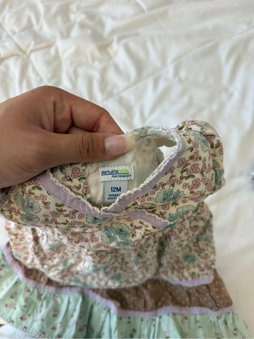 Vintage OshKosh Floral Mint and Brown Girls Dress with Bloomers